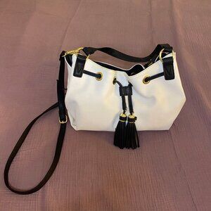 Liz Claiborne Black & White Shoulder Bag Drawstring Purse Handbag